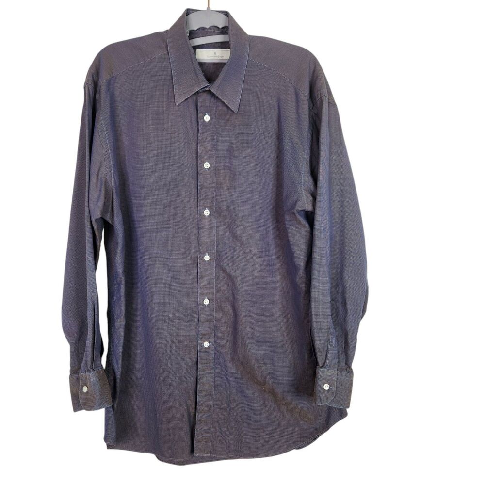 ERMENEGILDO ZEGNA Shirt‎ Mens 39 15.5 Purple Blue Sheen Button Dress Shirt